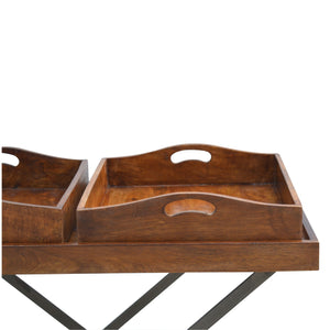 Industrial Butler Tray with Metal Cross Legs and 2 Wooden Trays