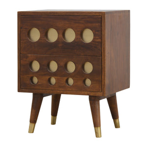 Chestnut Brass Cut-out Bedside