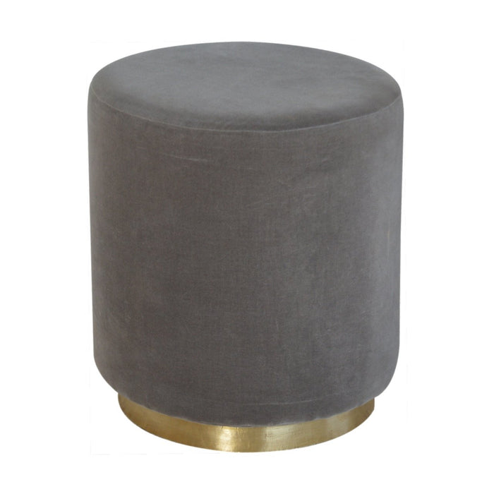 Gold Base Grey Velvet Footstool