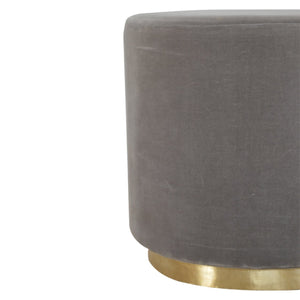 Grey Velvet Footstool with Gold Base