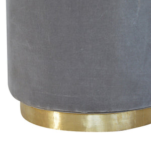 Grey Velvet Footstool with Gold Base