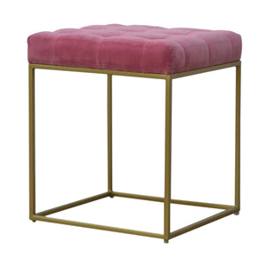 Pink Velvet Gold Base Footstool