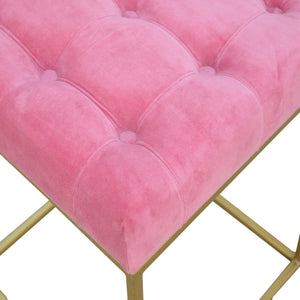 Pink Velvet Gold Base Footstool