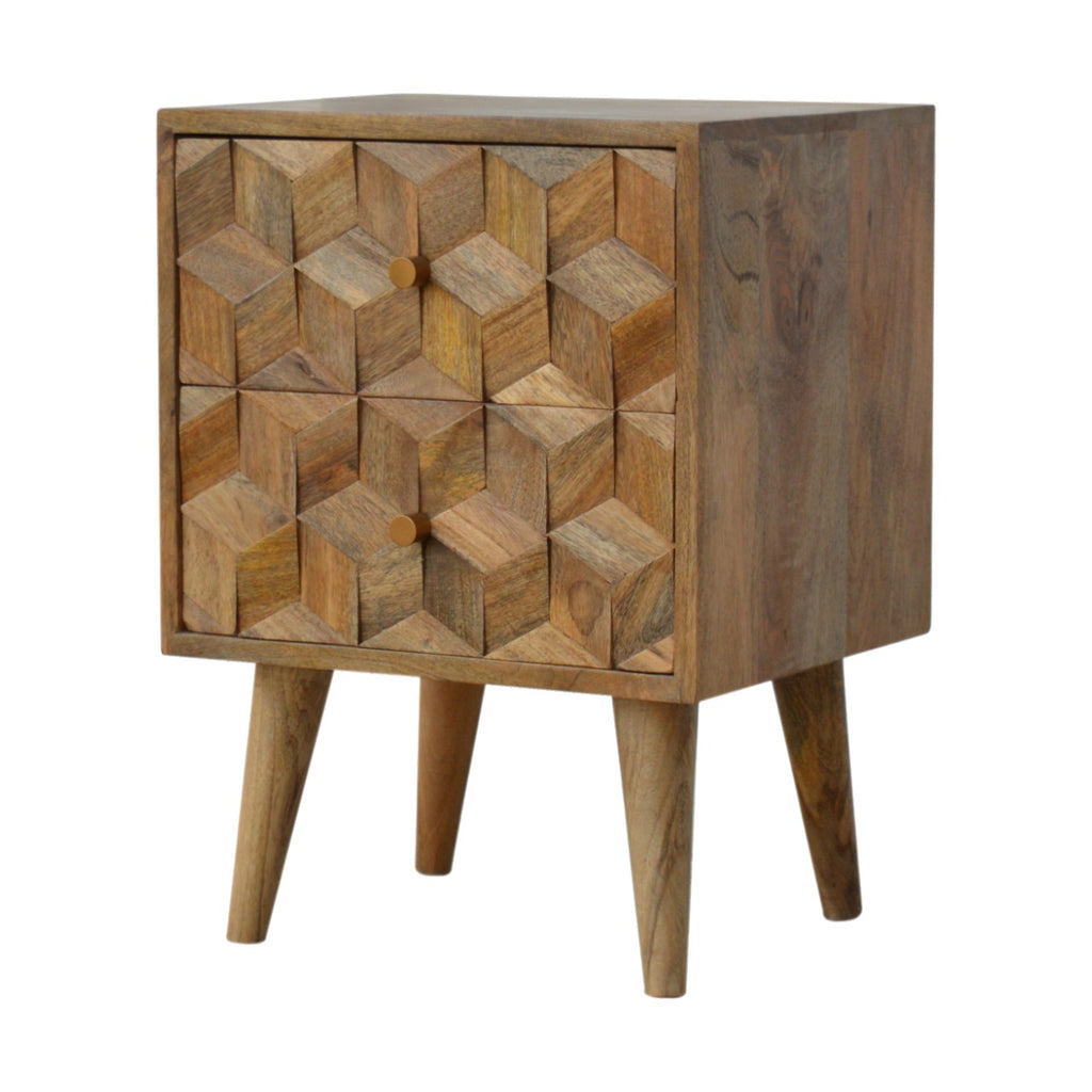 Cube Carved Bedside with 2 Drawers