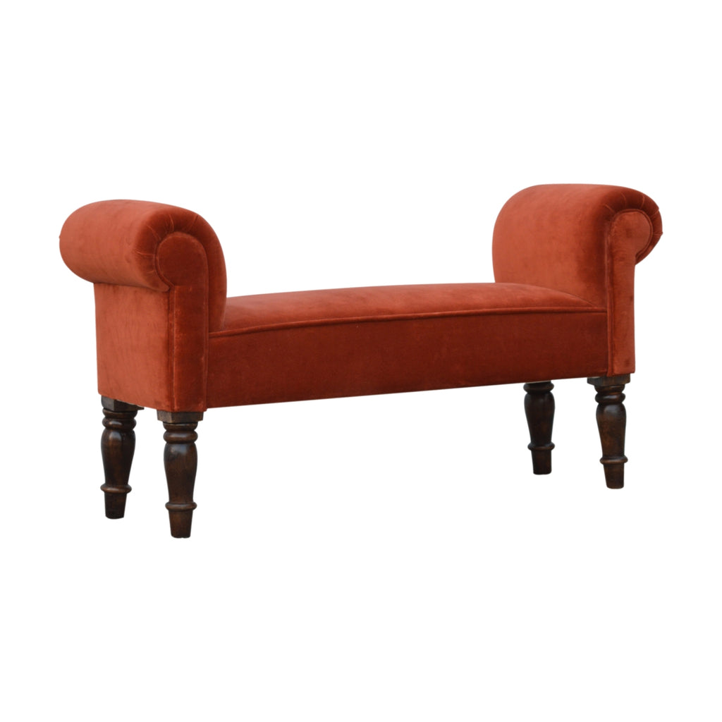 Brick Red Velvet Bench