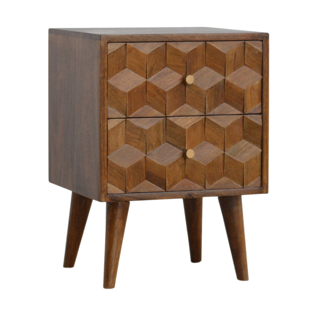 Chestnut Cube Carved Bedside