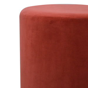 Large Brick Red Velvet Footstool with Wooden Base