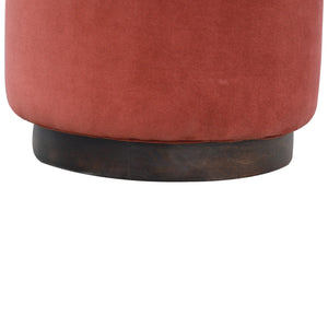 Large Brick Red Velvet Footstool with Wooden Base