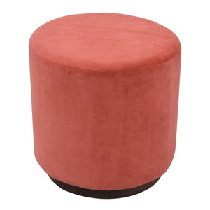 Large Brick Red Velvet Footstool with Wooden Base