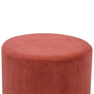 Large Brick Red Velvet Footstool with Wooden Base