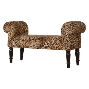 Leopard Print Velvet Bench with Turned Feet