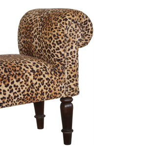 Leopard Print Velvet Bench with Turned Feet