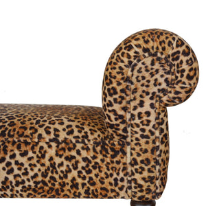 Leopard Print Velvet Bench with Turned Feet