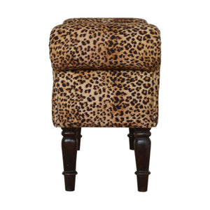 Leopard Print Velvet Bench with Turned Feet