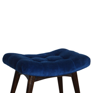 Royal Blue Cotton Velvet Curved Bench