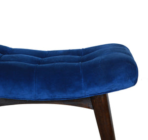 Royal Blue Cotton Velvet Curved Bench