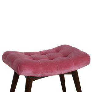 Pink Cotton Velvet Curved Bench