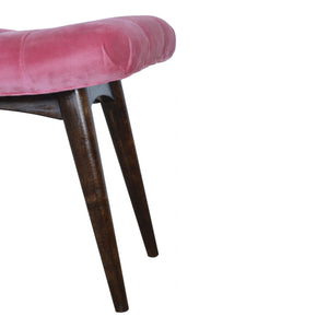 Pink Cotton Velvet Curved Bench