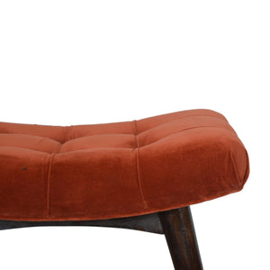 Brick Red Cotton Velvet Curved Bench