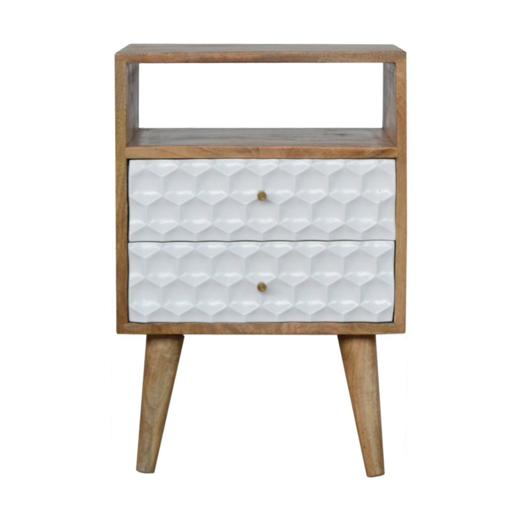 Honeycomb Carved Bedside with Open Slot