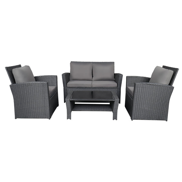 Luxury Garden Party Rattan Sofa Set Dark Grey Cushion Black Gradient Rattan Rattan Four-Piece Set Iron