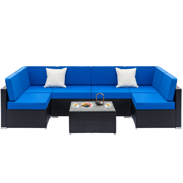 Fully Equipped Weaving Rattan Sofa Set with 2pcs Corner Sofas & 4pcs Single Sofas & 1 pcs Coffee Table Black-Right Sofa