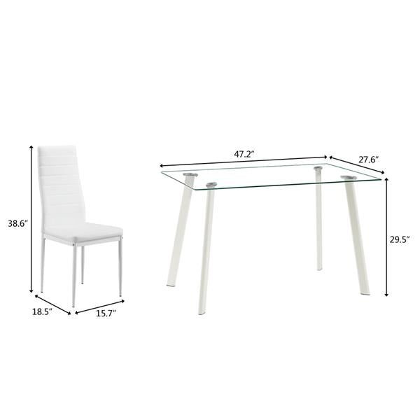 5 Piece Dining Table Set 4 Chairs Glass Metal Kitchen Room Furniture White