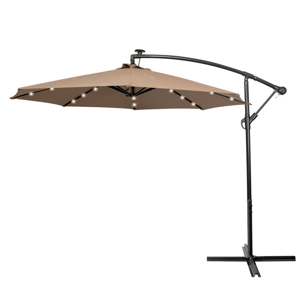 Luxury Garden Party 3M Garden Parasol with Solar-Powered LED Lights, Patio Umbrella with 8 Sturdy Ribs, Outdoor Sunshade Canopy with Crank and Tilt Mechanism UV Protection, Patio and Balcony Khaki