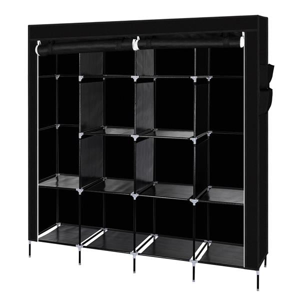 Luxury Garden Party 67" Clothes Closet Portable Wardrobe Clothes Storage Rack 12 Shelves 4 Side Pockets Black