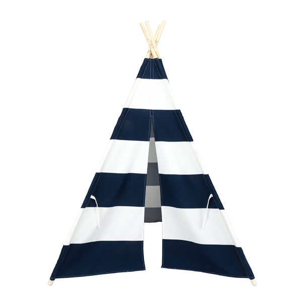 Luxury Garden Party 4pcs Wooden Poles Teepee Tent for Kids Navy Blue and White Stripes