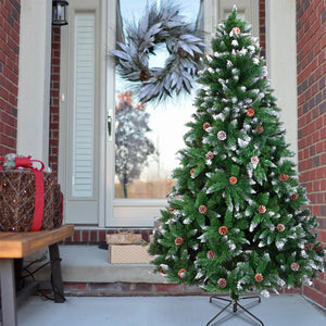 Christmas Tree 7FT 1350 Branch Flocking Spray White Tree Plus Pine Cone (YJ)