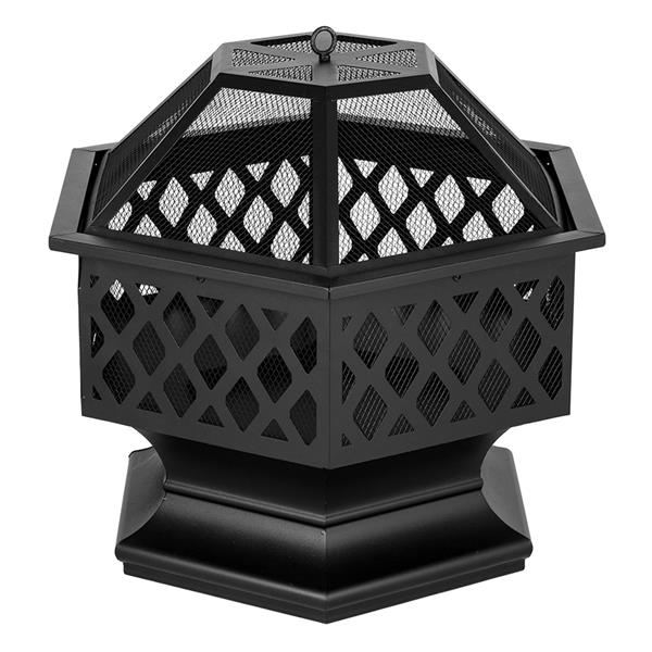 Luxury Garden Party 24" Hexagonal Shaped Iron Brazier Wood Burning Fire Pit Decoration for Backyard Poolside