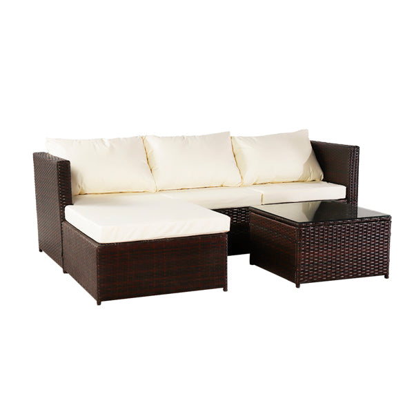 Luxury Garden Party Three-piece Conjoined Sofa Pedal Coffee Table Brown (Combination of 2 Boxes)