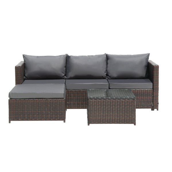 Luxury Garden Party Three-Seater Sofa Pedal Coffee Table Dark Gray Cushion Brown Gradient Rattan Three-Piece Rattan Set Iron