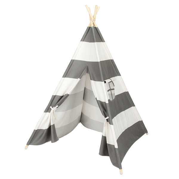 Luxury Garden Party 4pcs Wooden Poles Teepee Tent for Kids Grey and White Stripes