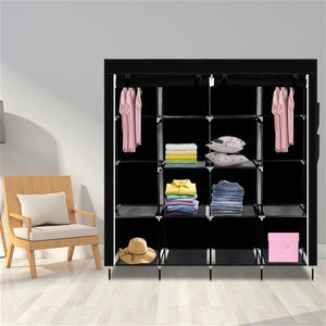 Luxury Garden Party 67" Clothes Closet Portable Wardrobe Clothes Storage Rack 12 Shelves 4 Side Pockets Black