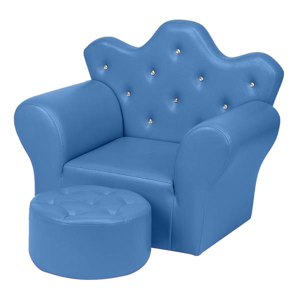 Luxury Garden Party Children Sofa PVC Leather Princess Sofa Mini Sofa Bright Blue