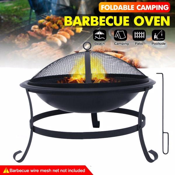 Round Fire Pit BBQ Grill Patio Garden Bowl Outdoor Camping Heater Log Burner