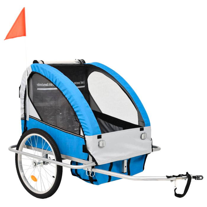 vidaXL 2-in-1 Kids' Bicycle Trailer & Stroller Dark Blue and Grey