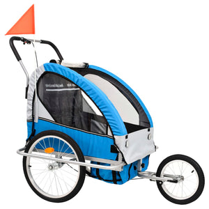 vidaXL 2-in-1 Kids' Bicycle Trailer & Stroller Dark Blue and Grey