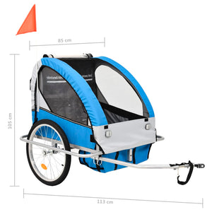 vidaXL 2-in-1 Kids' Bicycle Trailer & Stroller Dark Blue and Grey