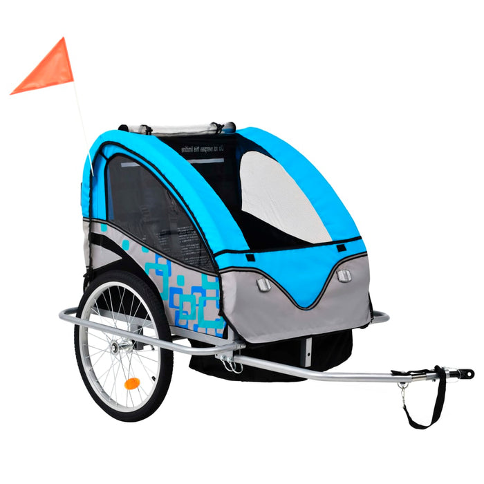 vidaXL 2-in-1 Kids' Bicycle Trailer & Stroller Light Blue and Grey