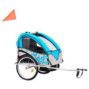 vidaXL 2-in-1 Kids' Bicycle Trailer & Stroller Light Blue and Grey