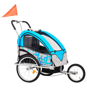 vidaXL 2-in-1 Kids' Bicycle Trailer & Stroller Light Blue and Grey