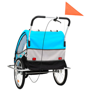 vidaXL 2-in-1 Kids' Bicycle Trailer & Stroller Light Blue and Grey