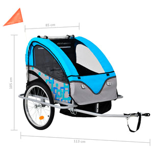 vidaXL 2-in-1 Kids' Bicycle Trailer & Stroller Light Blue and Grey