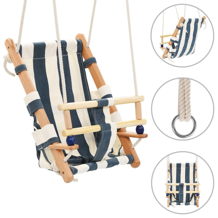 vidaXL Baby Swing with Safety Belt Cotton Wood Blue