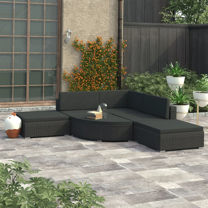 vidaXL 6 Piece Garden Lounge Set with Cushions Poly Rattan Black