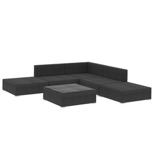 vidaXL 6 Piece Garden Lounge Set with Cushions Poly Rattan Black