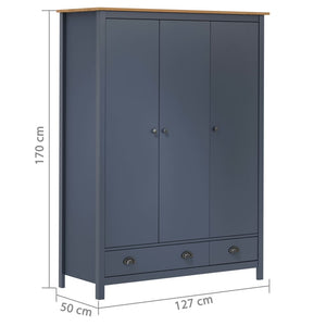 vidaXL 3-Door Wardrobe Hill Grey 127x50x170 cm Solid Pine Wood